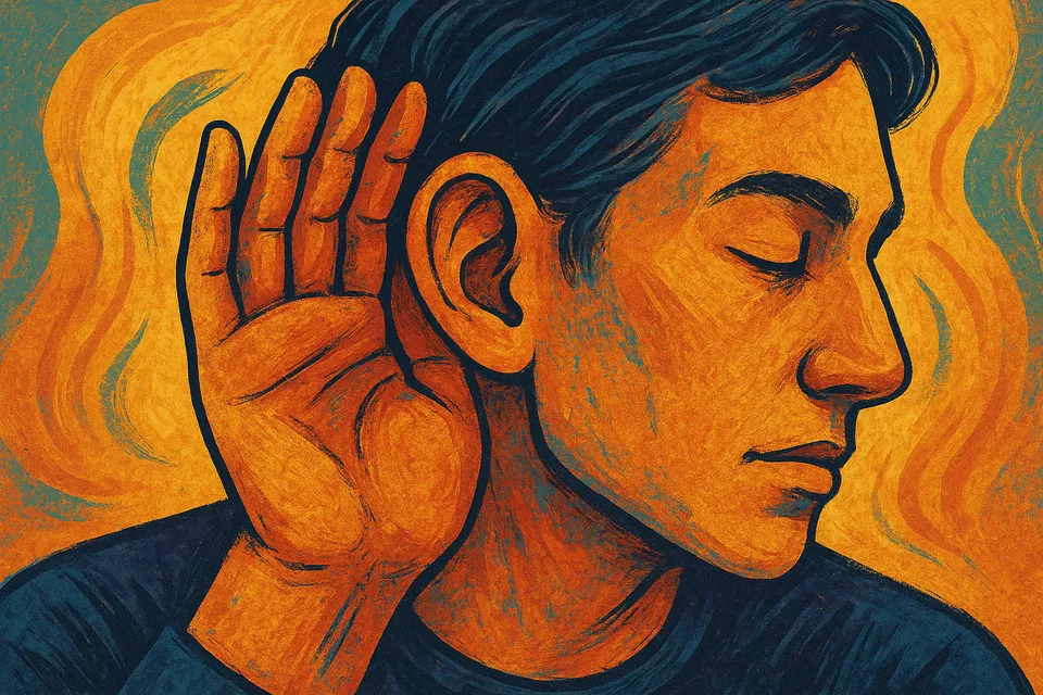 Ilustración de dos personas conversando, una de ellas hablando mientras la otra parece juzgar en silencio