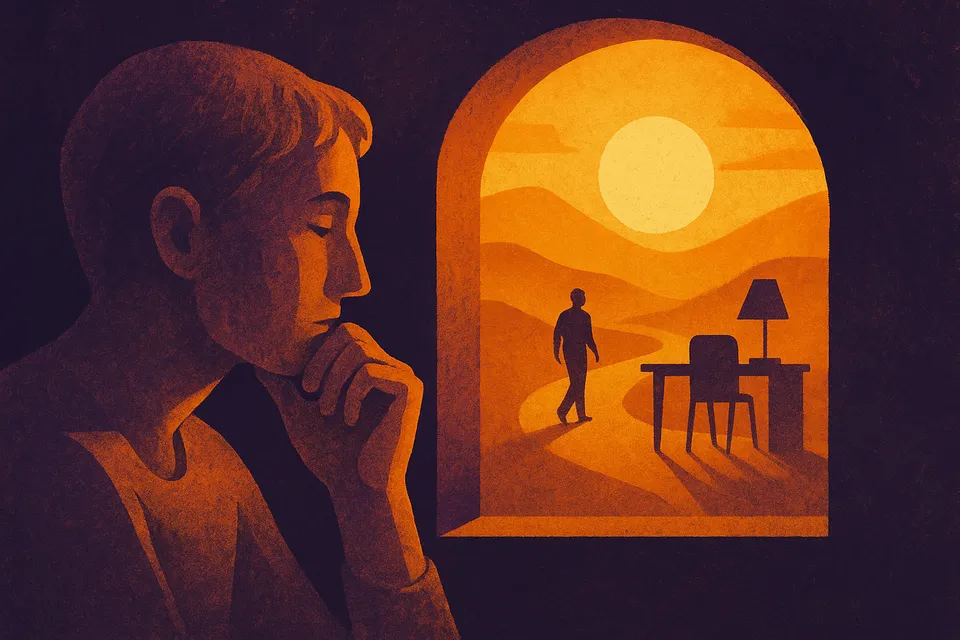 Ilustración de una figura humana sembrando luz en un terreno oscuro, simbolizando el trabajo como semilla de propósito